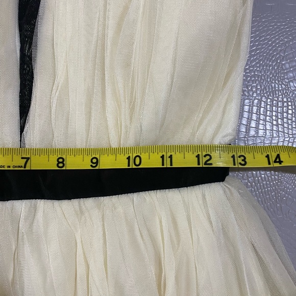 A. Drea sz S Off-White with Black Trim Strapless Tulle Dress with Lace Accents - Picture 6 of 8